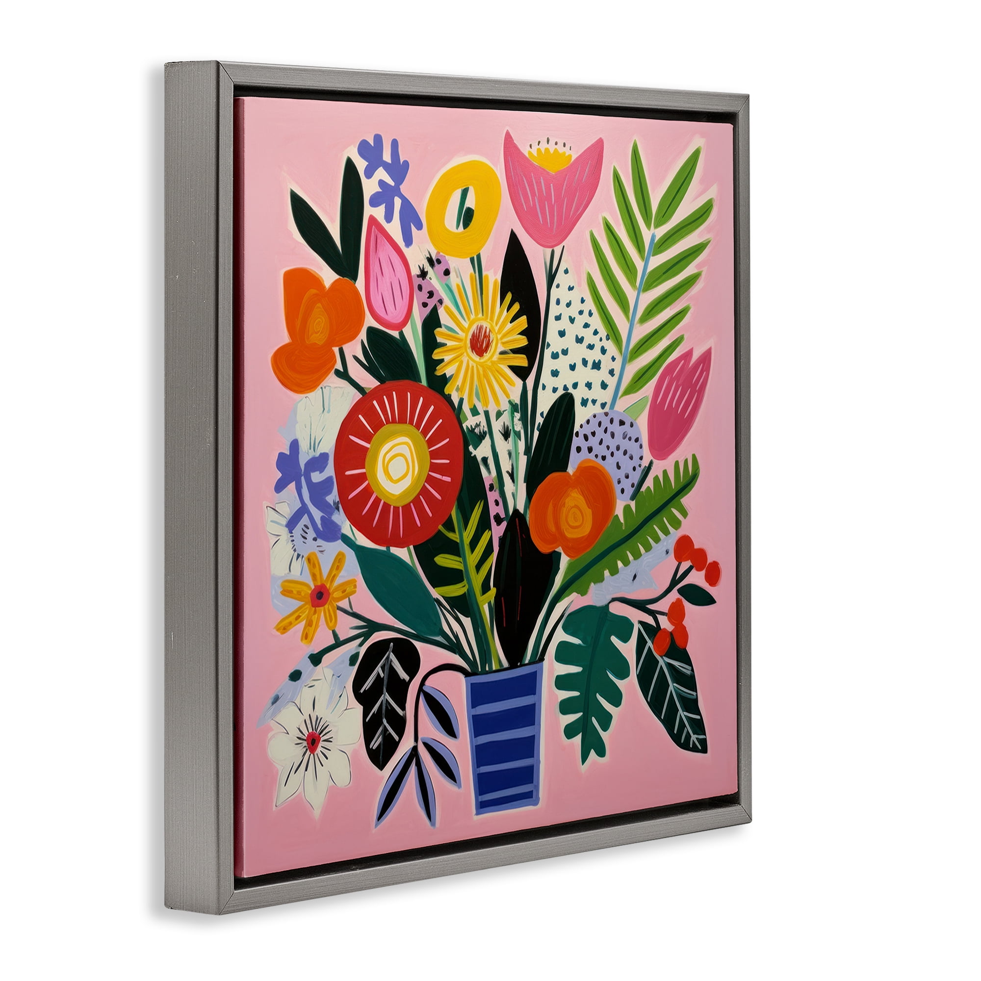 Stupell Industries Floral Flourish Summer Bouquet Gray Framed Floater Canvas Wall Art, design by Lazar Studio