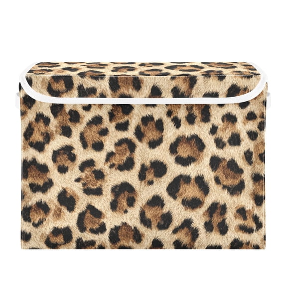 Storage Box With Lid 16.5x12.6x11.8In Lidded Home Storage Bins Foldable Stacked Household Storage Box Leopard Pattern