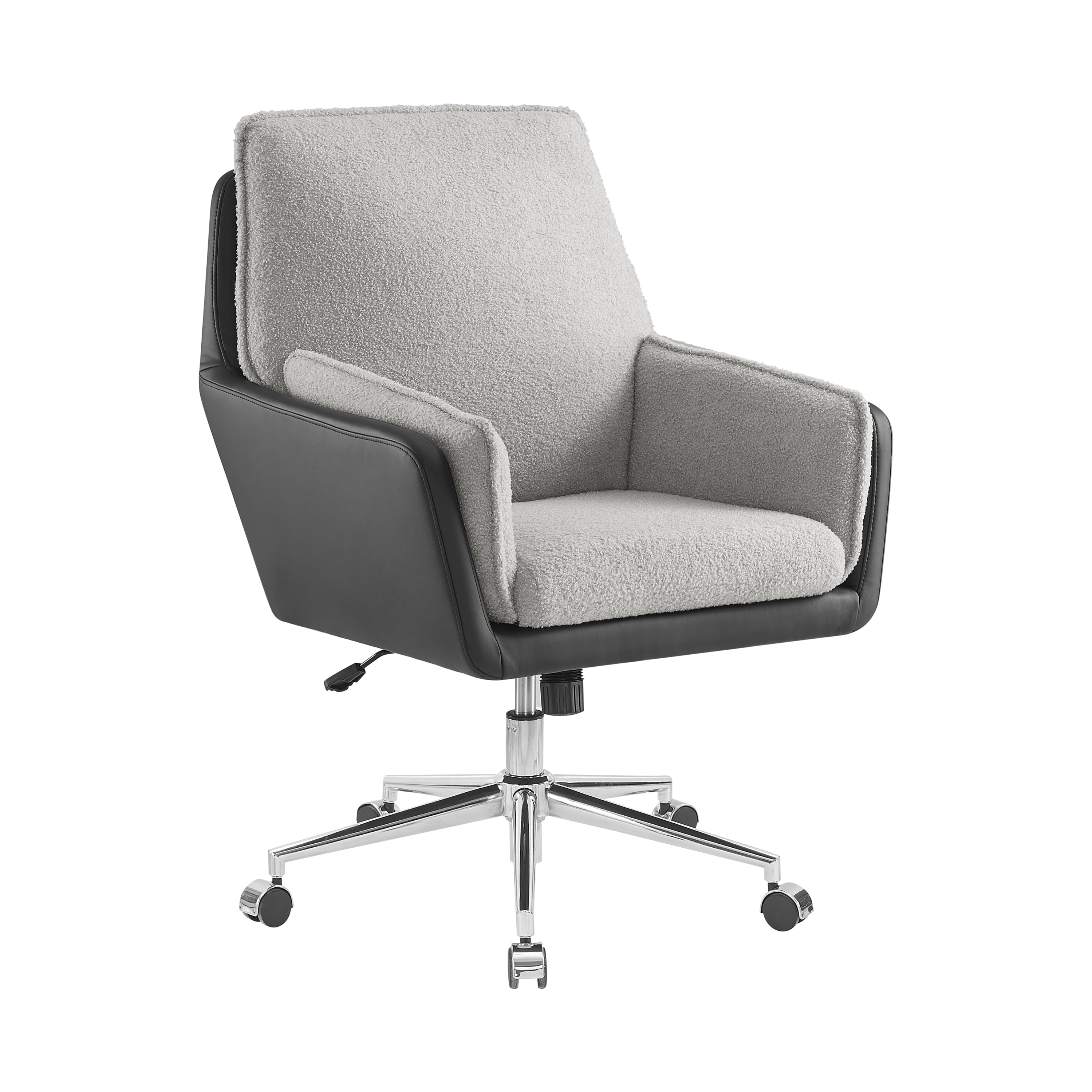 Linon Merle Faux Leather High Back Office Chair with Castors, Black/Gray Sherpa