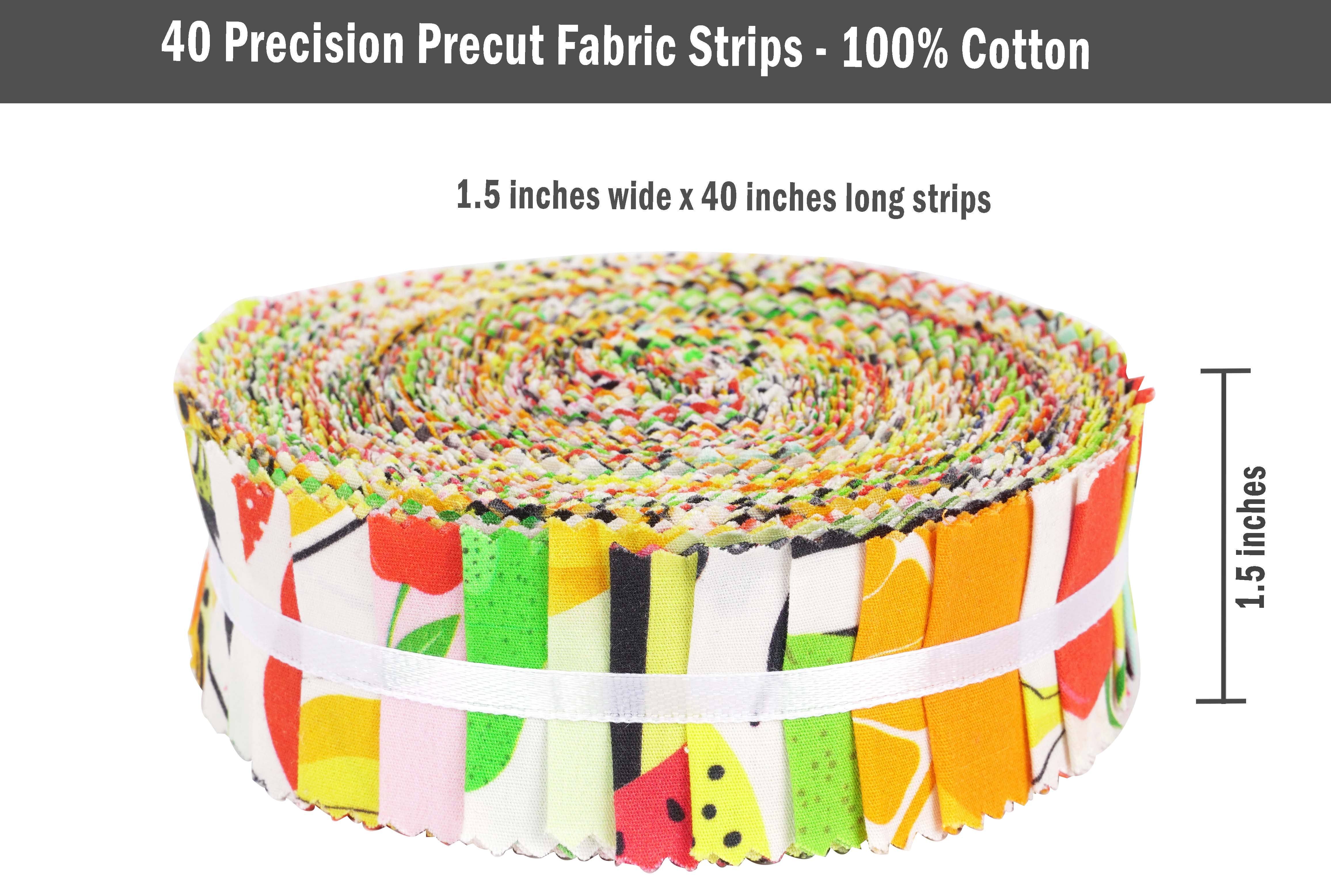 Soimoi 40Pcs Fruits Print Precut Fabrics Strips Roll Up 1.5x42 inches Cotton Jelly Rolls For Quilting - Yellow