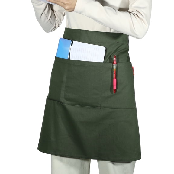Unique Bargains Serving Cooking Versatile Waist Apron with Pockets Army Green