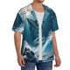 thumbnail image 2 of Balery Ice Blue Ocean Cute Dolphin A Camisa Casual de Manga Corta con Botones para Hombre, Texturizada, Estilo Cubano, para Playa, Verano-Medium, 2 of 5