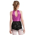 thumbnail image 2 of Xnihocha Kids Girls  Tango Latin Jazz Dance Leotard Dress Sleeveless Sequins Tassel Hem Ballroom Dress Hot Pink 16, 2 of 7