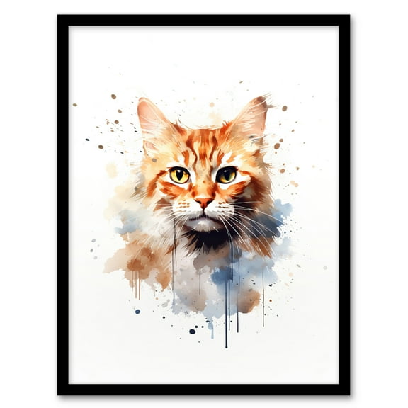 Orange Tabby Cat Lovers Gift Watercolour Pet Portrait Painting Artwork Art Print Framed Poster Wall Decor 12x16 inch