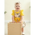 thumbnail image 4 of BemeyourBBs Newborn Baby Girls Summer Clothes Cute 3Pcs Infant Baby Girl Bee Outfits Short Sleeve Romper Bee Print Overall Dress Headband Set, 4 of 9