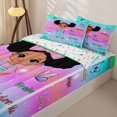 thumbnail image 3 of Castle Fairy Black Cartoon Girl Zipper Full Size Comforter Sets with Fitted Sheet and 2 Pillowcases,Dreamy Gradient Stars Print Zipper Bedding Set,Mint Green Peach Purple,4pcs, 3 of 6