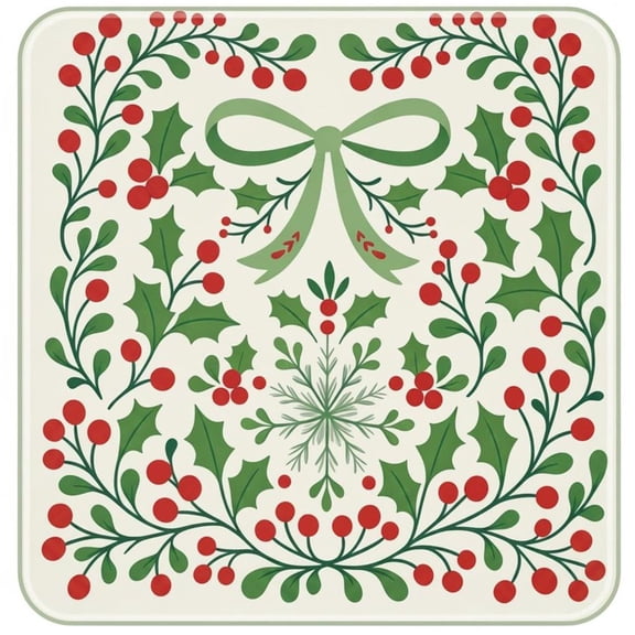 vlrwzc Christmas Theme Mahjong Mat, Anti-Slip Noise Reduction Game Table Cover for Tile Games, Cards, Board Games, 31.5 x 31.5 in, Red Berry Design, 1 Pack