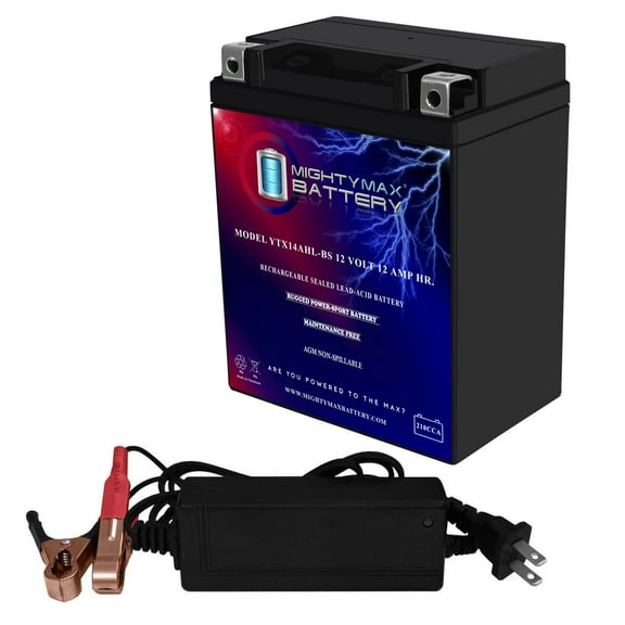 YTX14AHL 12V 12AH SLA for Power Sports Battery   12V 2Amp Charger