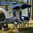 thumbnail image 4 of DKMOCO Camping Chair with Canopy, Outdoor Folding Chair with Adjustable Sun Shade, Cup Holder, Side Pocket, Heavy Duty Portable Lawn Chair for Adults, Blue Gray, 4 of 9