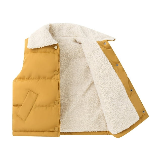 MIASHUI Kids Winter Jackets Boys Girls Lamb Vest Coat Solid Color Button Outerwear,Yellow,2-3 Years
