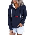 thumbnail image 3 of Jinhomg Women's Fall Sweatshirt Cute Heart Print Drawstring Hoodies Casual Comfy Thin Fleece Button Up Pullover Tops with Kangaroo Pocket Summer Saving Dark Blue M, 3 of 7