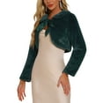 thumbnail image 4 of INSPIRE CHIC Women's Faux Fur Bolero Shrug Crop Jacket Evening Bow Tie Front Fluffy Coat XL Dark Green, 4 of 6