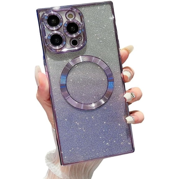 for iPhone Case,[Compatible with MagSafe]  Luxury Glitter ElectroPlated Bumper Camera Lens Protection Gradient Soft Shockproof Phone Case (Purple,iPhone 11 Pro Max)