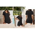 thumbnail image 6 of qucoqpe Women's V-Neck Short Sleeve Twist Front T-Shirt Dress Solid Color Casual Swimsuit Cover Up Beach Dress for Vacation Wine M, 6 of 9