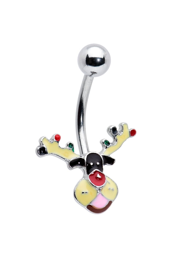 Womens 14G 316L Stainless Steel Navel Ring Piercing Colorful Reindeer Belly Button Ring