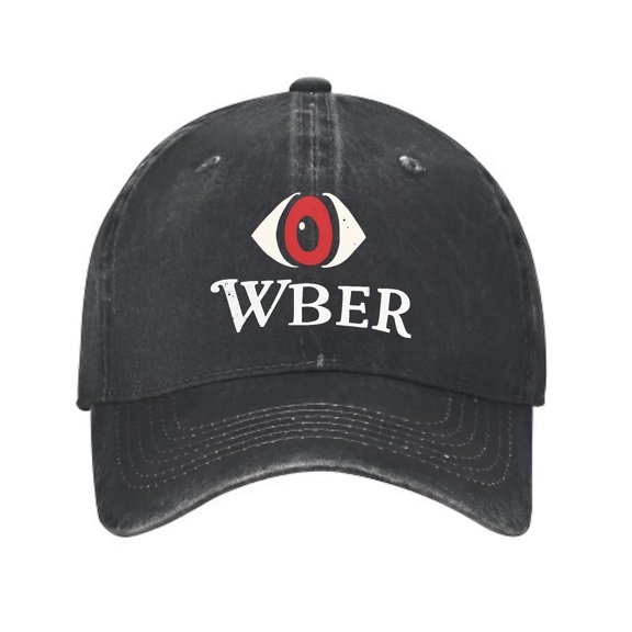 Vintage Cotton Washed Distressed Baseball Cap - Black with Eye WBER Text - Curved Brim Golf Dad Hat for Men & Women