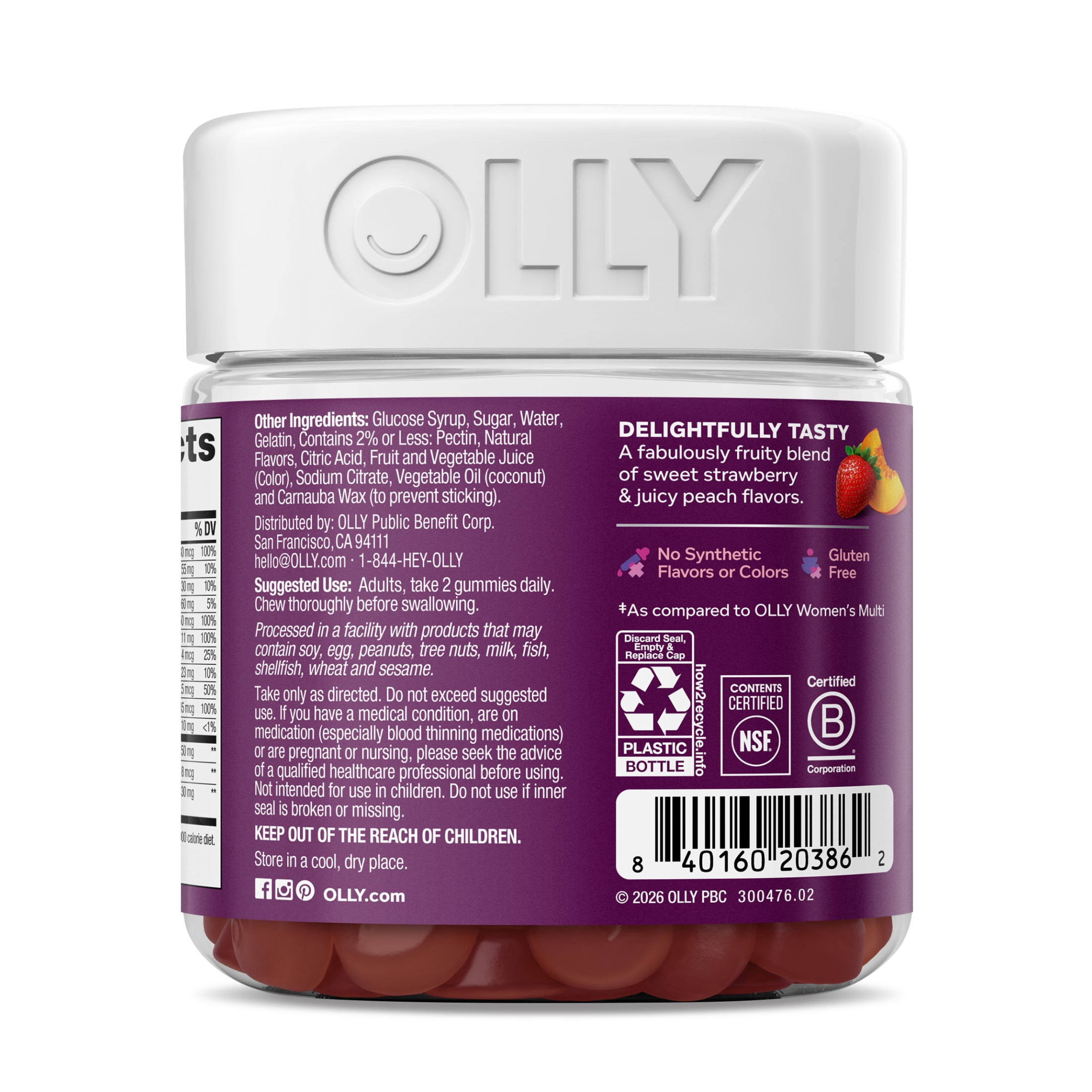 OLLY Women's 40+ Multi Gummy Supplement with 20 Key Nutrients, 90 Count
