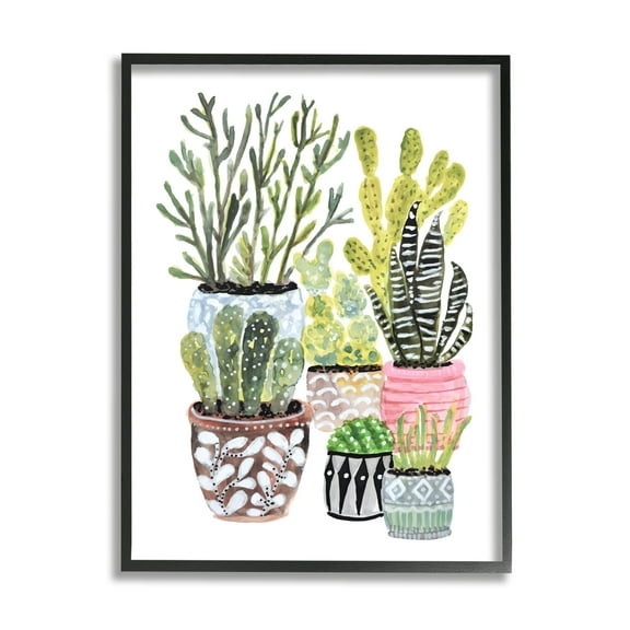 Stupell Various Cactus House Plants Botanical & Floral Painting Black Framed Art Print Wall Art