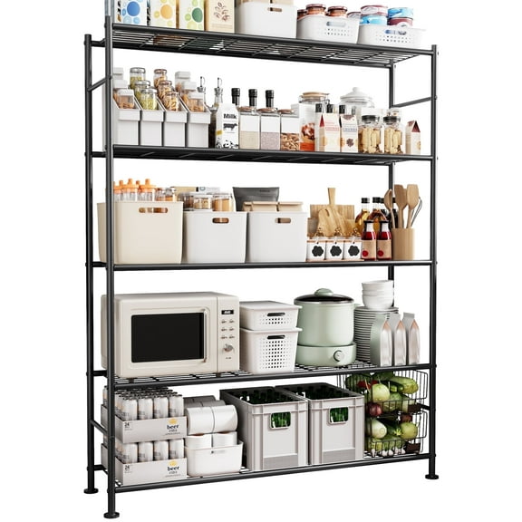 Sakugi 5-Tier Heavy Duty Wire Shelving Unit, 47.2 x 12.6 x 60.8 Inches, 1000 lb Capacity, Black