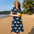 thumbnail image 4 of Lsque Cartoon Swan Print Women's Casual Dress T-Shirt Summer Short Sleeve Scoop Neck Swing Dresses, 4 of 6