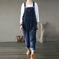 thumbnail image 2 of Rbaofujie Denim Overalls For Women Summer Casual Pocket Romper Long Playsuit Strap Button Jumpsuit Overalls For Women Loose Blue, 2 of 7
