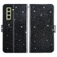thumbnail image 4 of Compatible with Samsung Galaxy S21 FE 5G Wallet Phone Case and Tempered Glass Screen Protector Flip Credit Card Holder Stand Bling Glitter Cell Cover for S 21 EF S21FE5G UW S21FE 21S 6.4 inch Black, 4 of 9