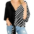 thumbnail image 5 of Usmixi Womens Tops Plus Size Tie-Knotted Front Lightweight Pullover Shirts Summer Casual 3/4 Sleeve V-Neck Striped Print Blouse Black XXL, 5 of 5