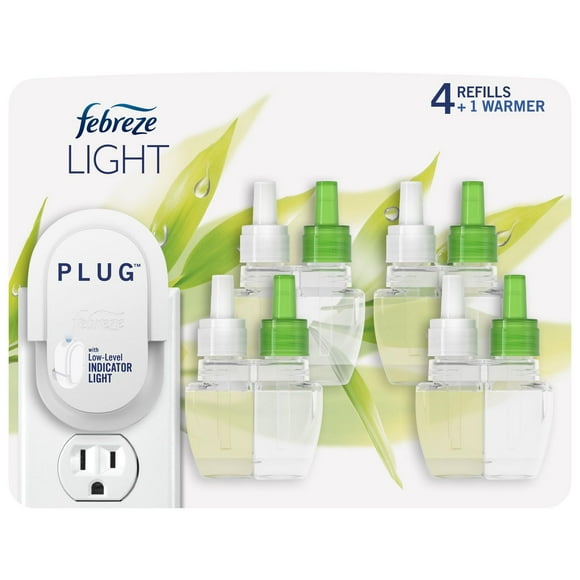 Febreze Plug In Air Freshener, Odor-Fighting Scented Oil Starter Kit, Bamboo Scent, Warmer + 4 Refill