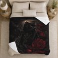 thumbnail image 5 of Black Cat Gothic Rose Portrait with Lunar Halo, Pearl Chain and Deep Red Florals, Cozy Flannel Blanket, Home Decor for Cat Lovers, Bedroom and Living Room, Halloween Gift, Dark Romantic Art, 5 of 9