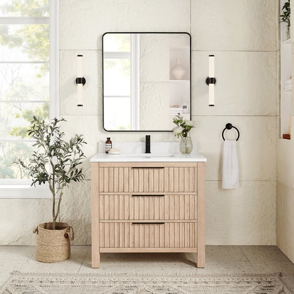 Shenzhen 36" Single Bath Vanity in Aged Natural Oak with Composite Stone Top