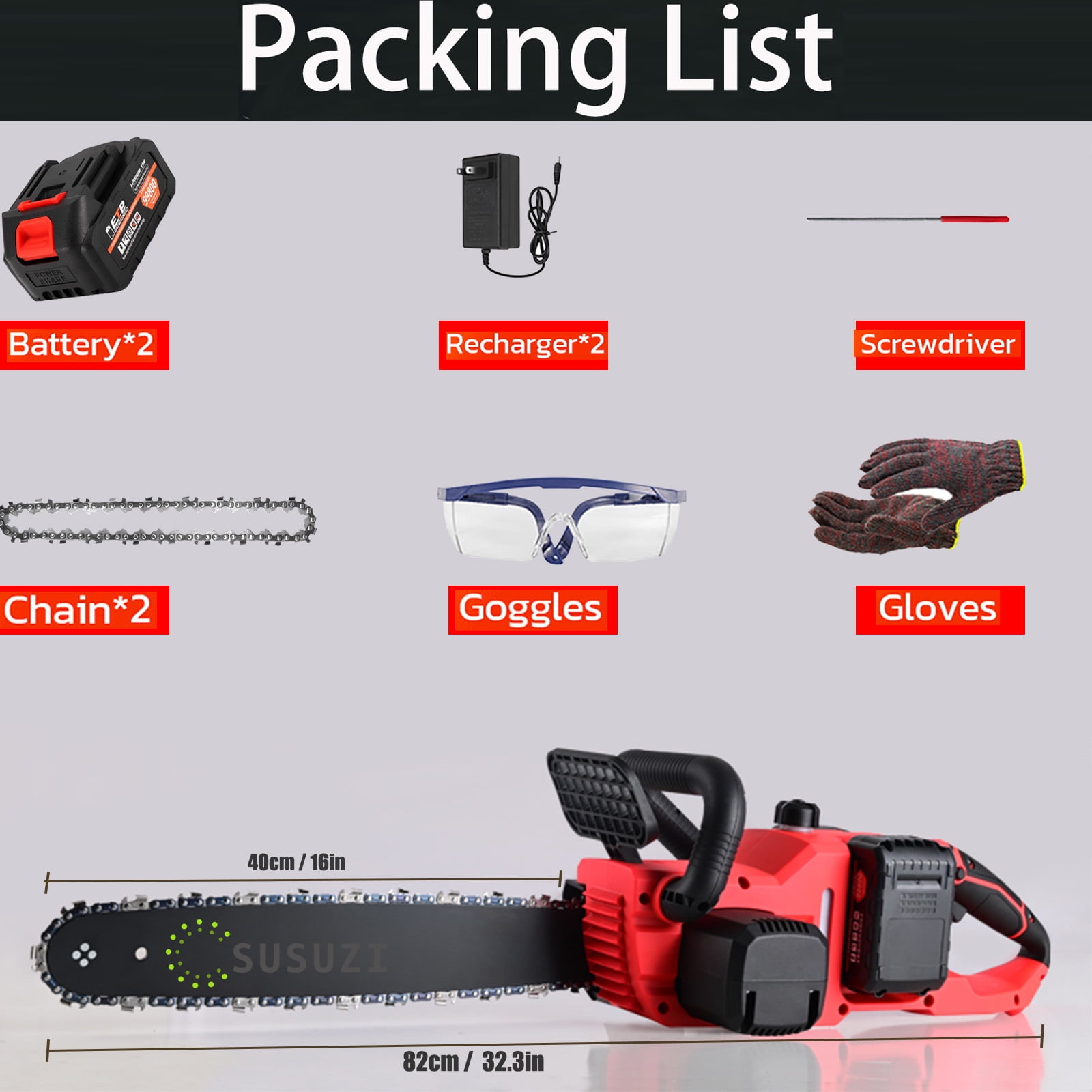 16" 42V Brushless Cordless Chainsaw Kit, 1200W Battery Powered Chain Saw with 2×2000mAh Batteries & 2 Chains, Electric Saw for Wood Cutting Tree Trimming