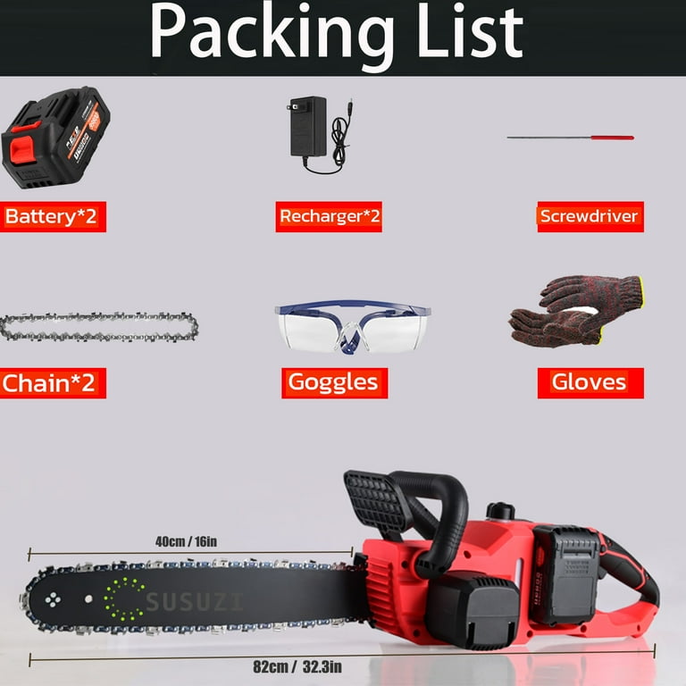 SUSUZI 16-inch 42V Battery-Powered Brushless Cordless Chainsaw Kit
