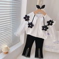thumbnail image 4 of 2 Pieces Girl Clothing Sets Autumn Long Sleeve Florals Printing White Shirt Top Clothes Flared Pants for Party Home 130cm, 4 of 10