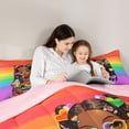thumbnail image 4 of Castle Fairy Kawaii Black Girl Queen Comforter Set 3 Pieces,Retro Striped Pattern Comforter Sets Queen,Orange Violet Lime,1 Comforter and 2 Pillowcases, 4 of 6