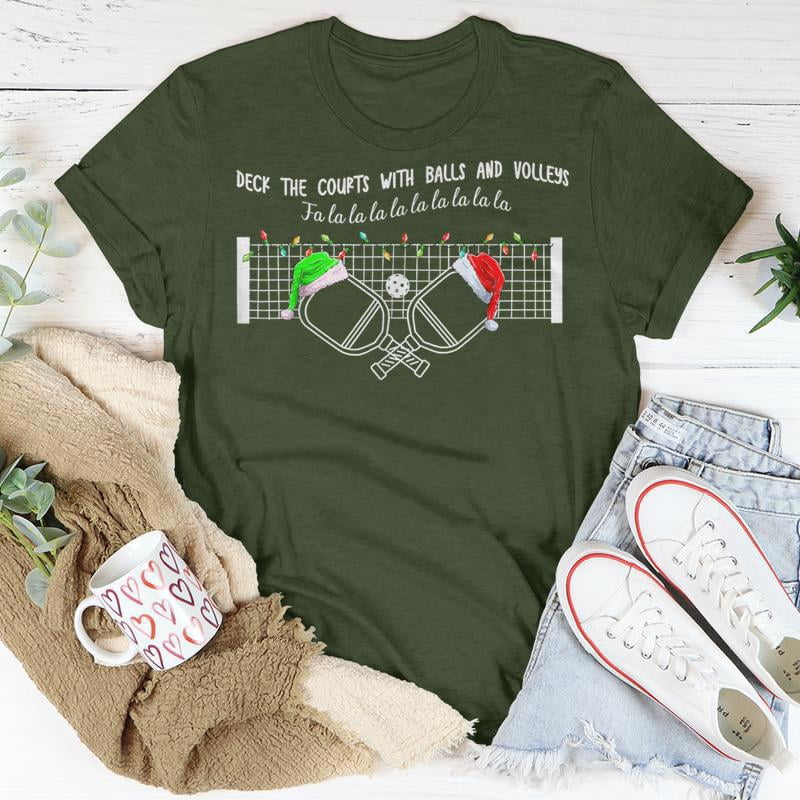 Deck The Courts With Balls And Volleys Christmas Pickleball TShirt