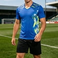 thumbnail image 2 of CONZONE Mens 2 Peice Soccer Outfits Graphic Short Sleeve Workout Tshirt Shorts Sets Breathable Quick Dry Football Training Uniform, 2 of 6