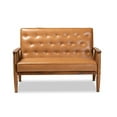 thumbnail image 2 of Sorrento Mid-Century Modern Tan Faux Leather Upholstered and Walnut Brown Finished Wood Loveseat, 2 of 5