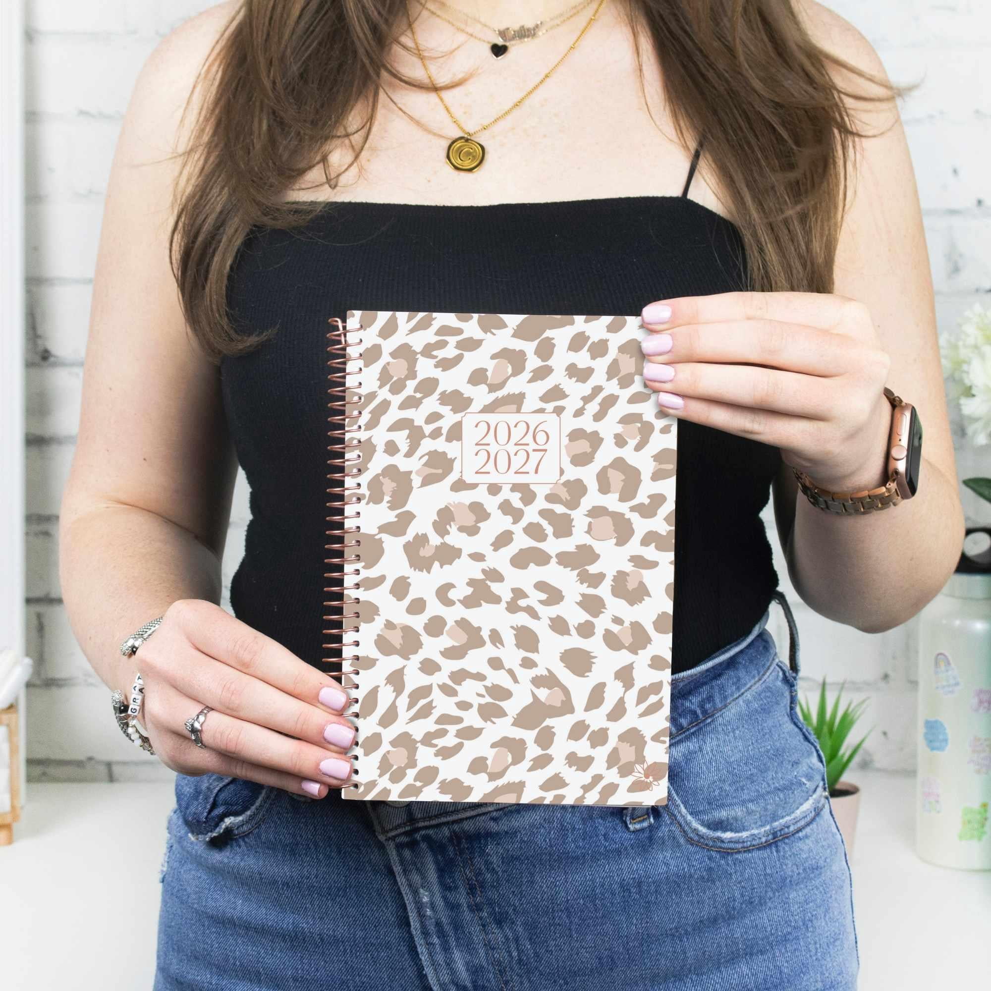 bloom daily planners 2026-2027 Academic Planner, 13 Month Monthly & Weekly Soft Cover, 5.5" x 8.25", Stickers Included, Tan Leopard