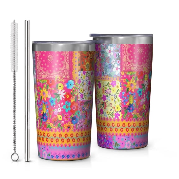 Pioneer Flower 10oz Tumblers Stainless Steel Tumbler with Lid and Straw,Vacuum Insulated Double Wall Travel Tumbler Cups with Cleaning Brush for Coffee, Tea