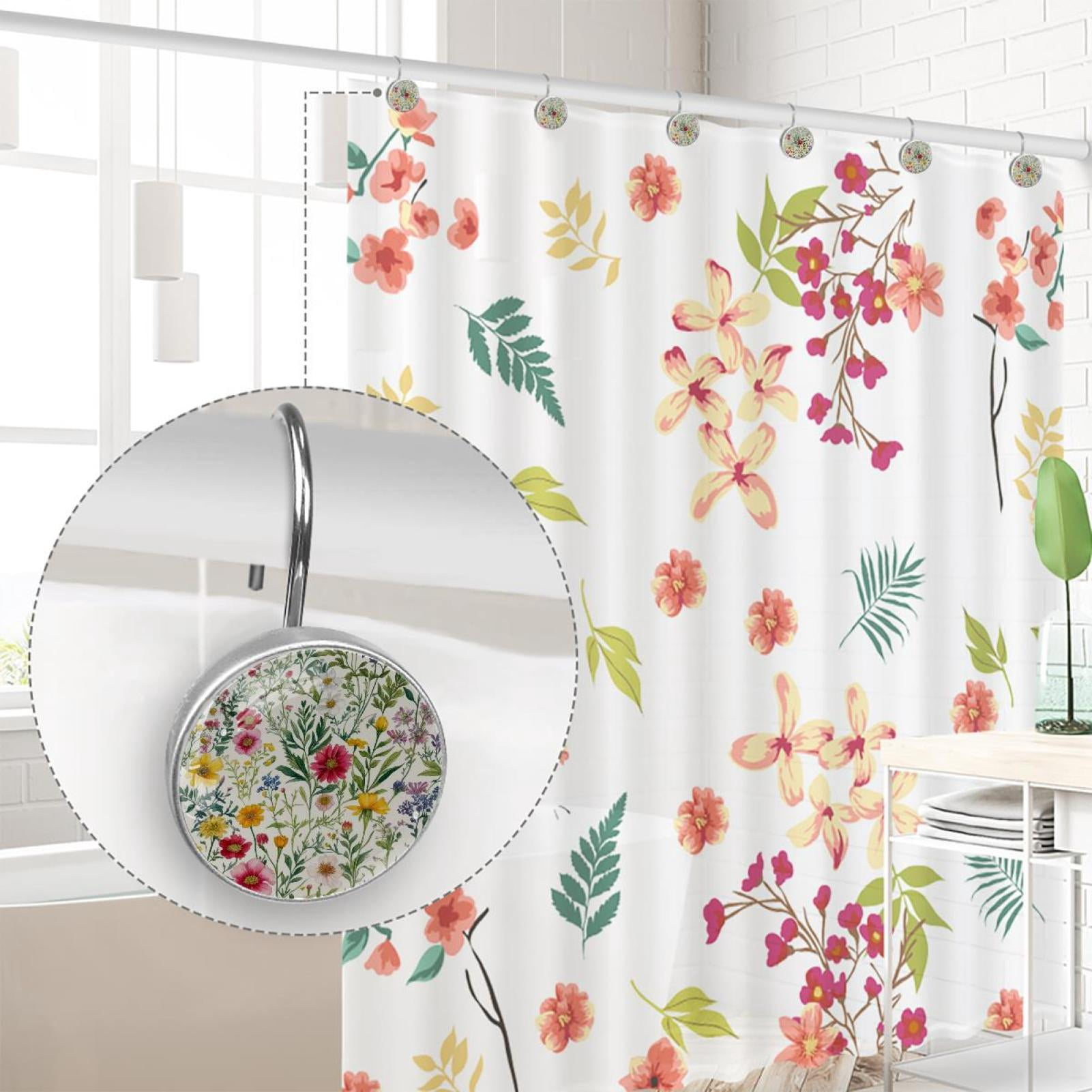 HemaKayy 12 Pcs Shower Curtain Hooks Bathroom Decorative Accessories Colorful small flowers