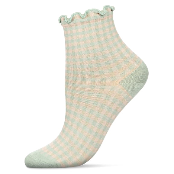 MeMoi Women's Gingham Cotton Blend Ruffle Cuff Anklet Socks - Womens - Female, 9-11, Blush