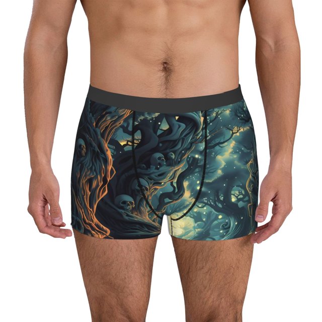 Balery Enchanted Forest Skull Path Calzoncillos bóxer para hombre, ropa interior de algodón suave y transpirable con cinturilla de nailon-Large