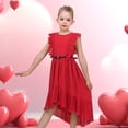 thumbnail image 2 of Sunny Fashion Girls Dress Solid Ruffle Cap Sleeve Belt Hi-lo Pageant Wedding Formal 7 Years, 2 of 7