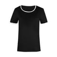 thumbnail image 4 of Women's Summer Fashion White Edge Short Sleeve Round Neck Loose Pullover Solid Color Casual Top T Shirt Cute Tops for Women Summer Cute Summer Top Fashion Womens T Shirt Loose Women Tech Stretch Tech, 4 of 4