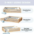thumbnail image 3 of Queen Floor Bed for Kids, Solid Wood Montessori Bed Frame Fence & Door, Toddler Full Size Bed with Wood Slats, No Box Spring Needed (Queen,Natural), 3 of 9