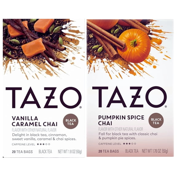 Tazo Chai Tea Holiday Bundle - 2 Items (Tazo Chai Pumpkin Spice Tea And Tazo Chai Vanilla Caramel Tea) Total 40 Tea Bags