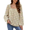 thumbnail image 1 of Mujer Cuello Cuadrado Estampado Floral Tops Moda Elegante Dobladillo Suelto Manga Larga Puff Camisa Blusa para Trabajo Albaricoque XL, 1 of 7