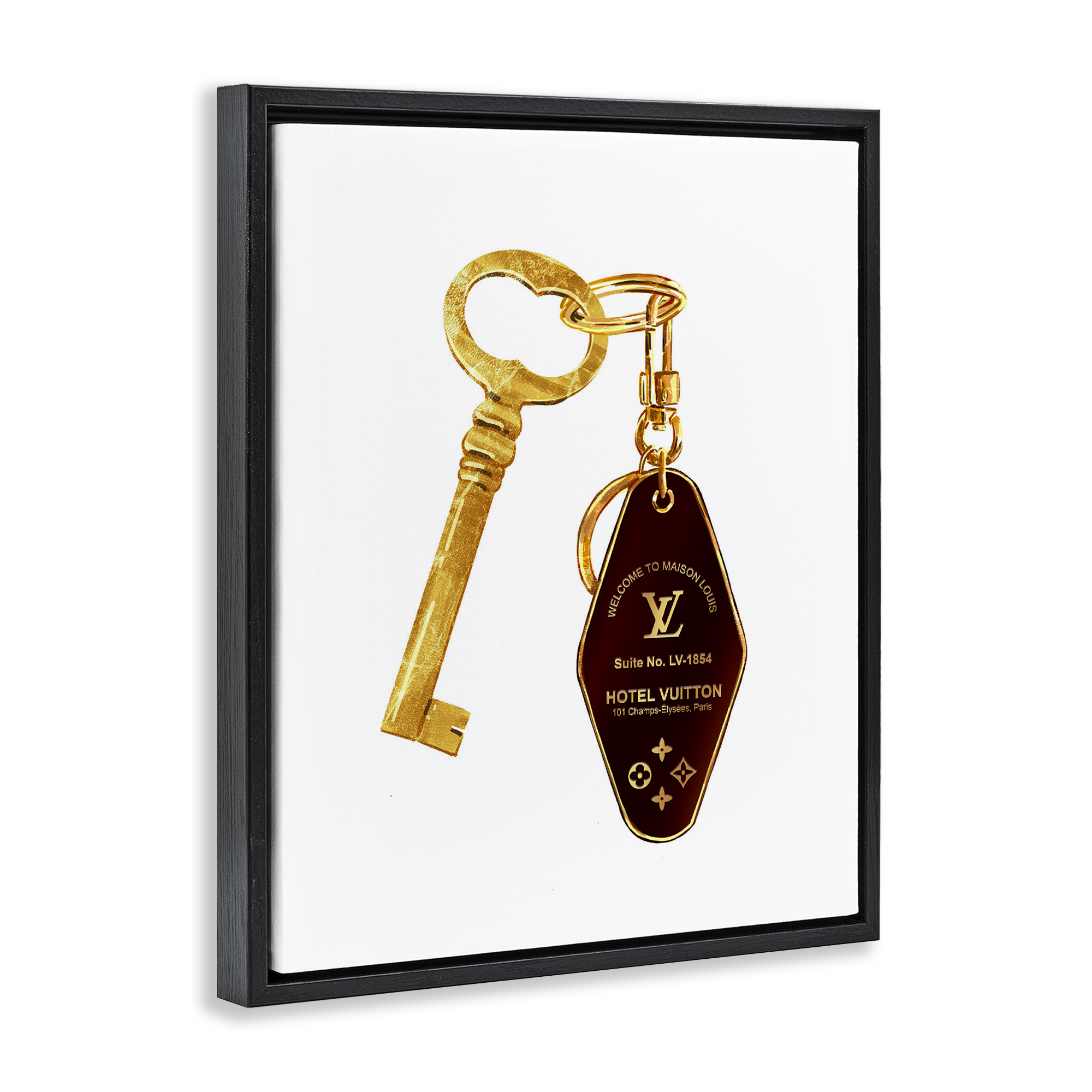 Glam Gold Key Fashion Black Framed Floater Canvas Wall Art, design by Ziwei Li