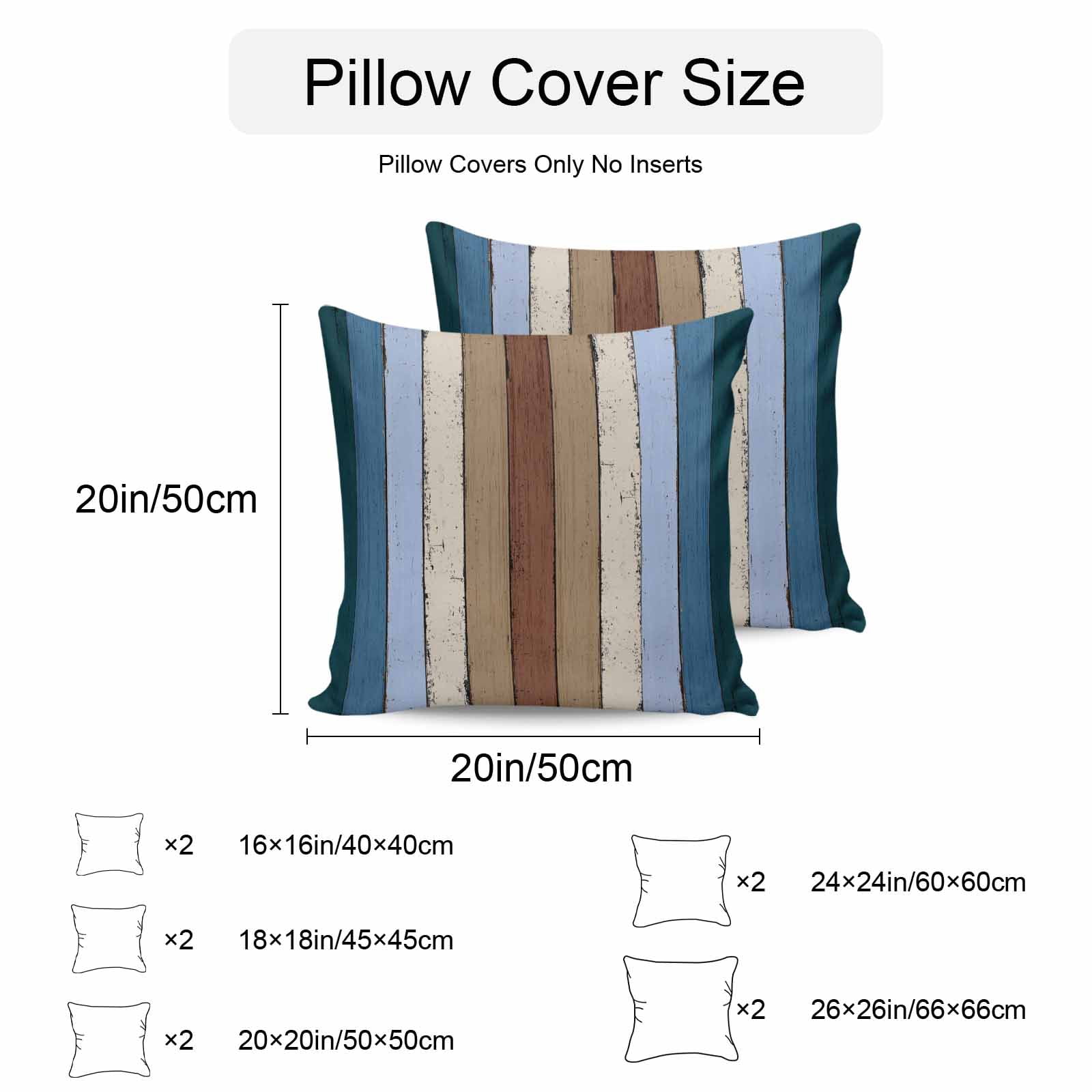 Outdoor Waterproof Throw Pillow Covers Set of 2 Blue Brown Wood Grain Decorative Pillowcases Outdoor Pillows Cushion Case 16x16 Inch Rustic Wooden Plank Patio Pillows for Couch Sofa Bed Garden
