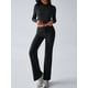 thumbnail image 5 of Conjuntos de 2 Piezas para Mujer, Larga, Cuello Redondo, Pantalones Acampanados de Cintura Alta, Conjuntos de Chándal, Ropa de Calle. Negro M, 5 of 9